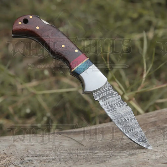 Custom Hand Forged Damascus Folding Pocket Knife With Wood Handle & Back Lock