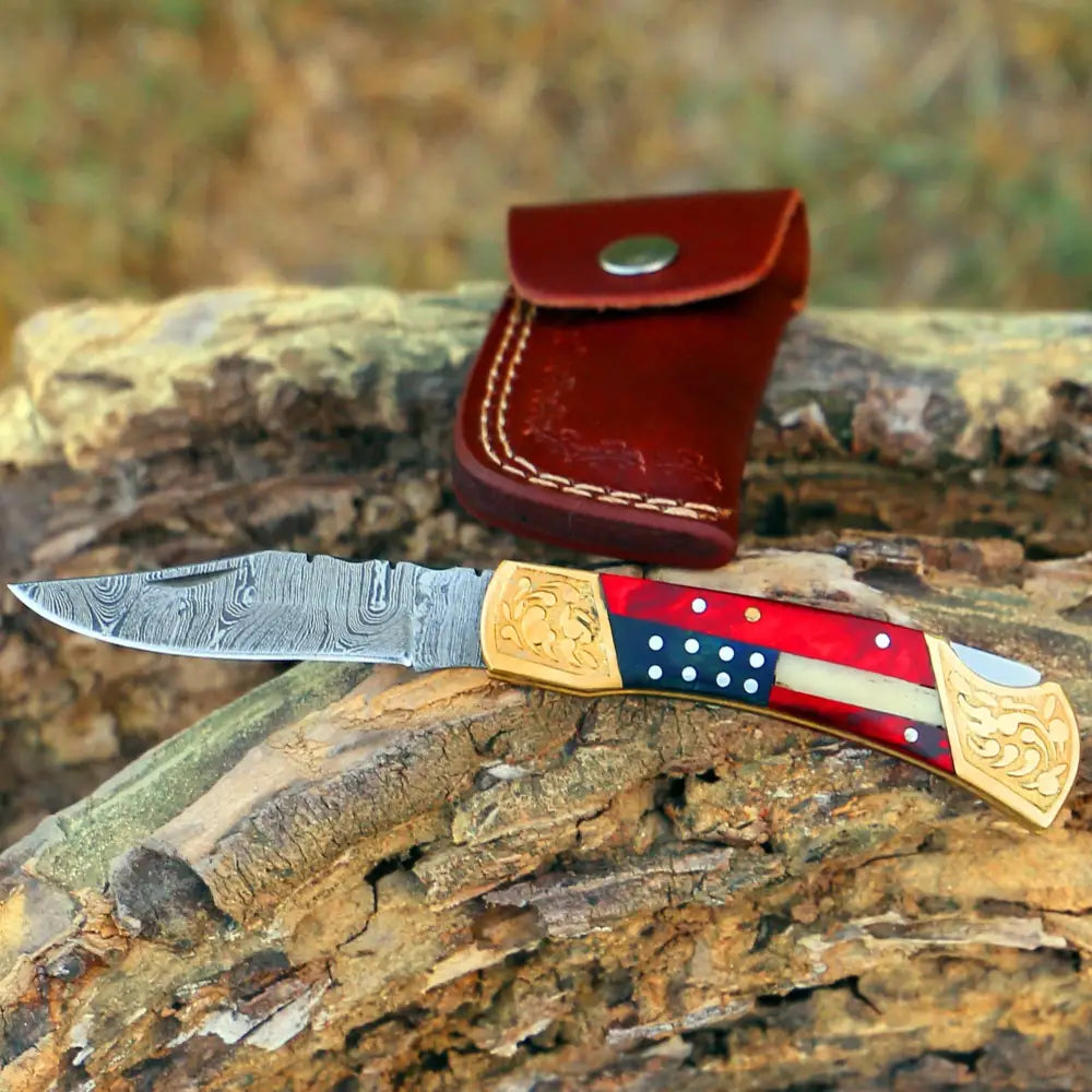 Custom Hand Forged Damascus Folding Knife Engraved Brass Bolster With –  White Hills Knives