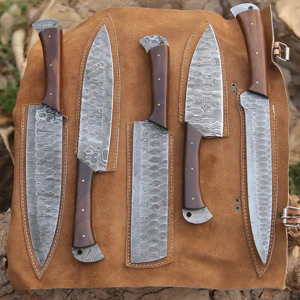 Custom Handmade Damascus Kitchen Knives Combo Set