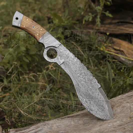 Custom Hand Made Forged Damascus Steel Hunting Kukri Knife Bolster Olive Wood Handle Wh 2254 Kukri