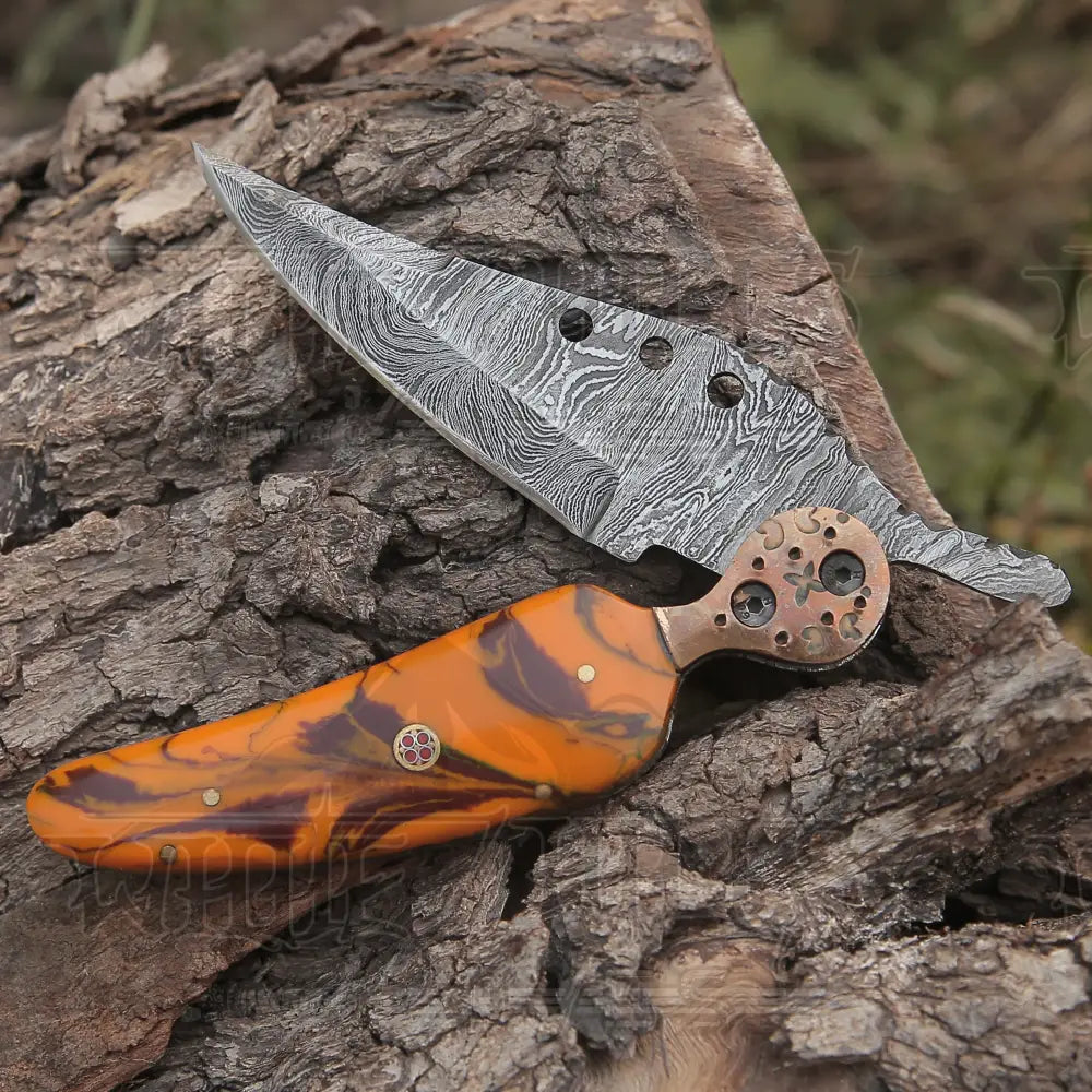 Custom Handmade Damascus Steel Pocket Knife Folding Blade With Resin Handle Wh 3821