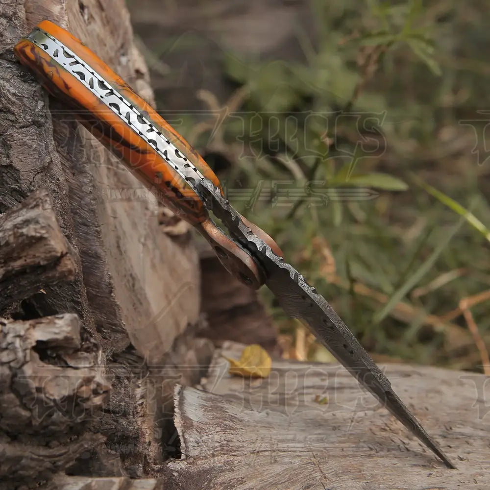Custom Handmade Damascus Steel Pocket Knife Folding Blade With Resin Handle Wh 3821