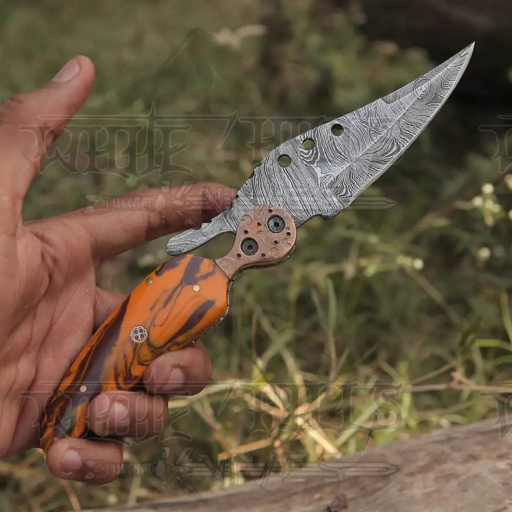 Custom Handmade Damascus Steel Pocket Knife Folding Blade With Resin Handle Wh 3821