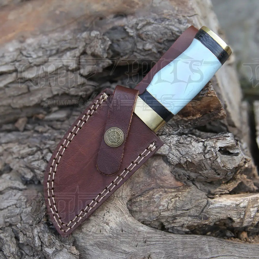 Custom Handmade Damascus Steel Skinner Hunting Knife Bone & Brass Guard Handle Wh 3547 Miniature