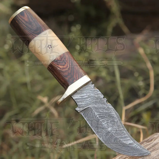 Custom Handmade Forged Damascus Steel Hunting Knife W /Wood & Camel Bone Handle Collectibles:knives