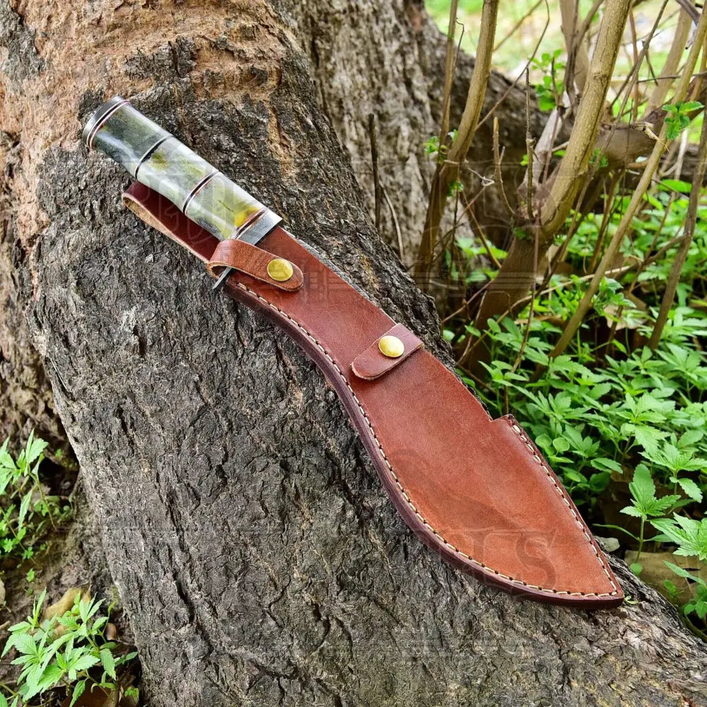 Custom Handmade Forged Damascus Steel Survival Hunting Bushcraft Kukri Knife Edc 12 With Camel Bone