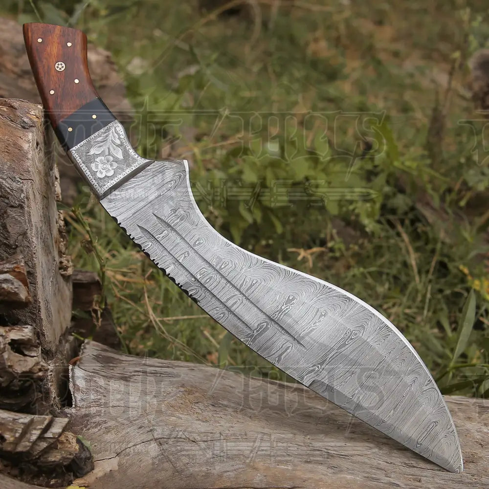 Custom Handmade Forged Damascus Steel Survival Hunting Bushcraft Kukri Knife Edc 12 With Cocobolo