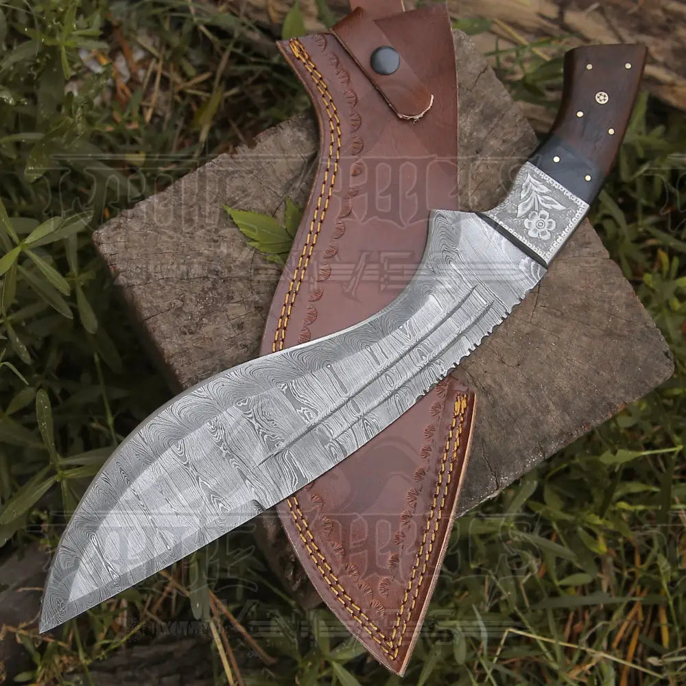 Custom Handmade Forged Damascus Steel Survival Hunting Bushcraft Kukri Knife Edc 12 With Cocobolo