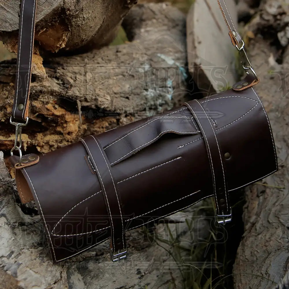 Damascus 3 Piece Chef Knife Set & Leather Roll Kitchen Knives