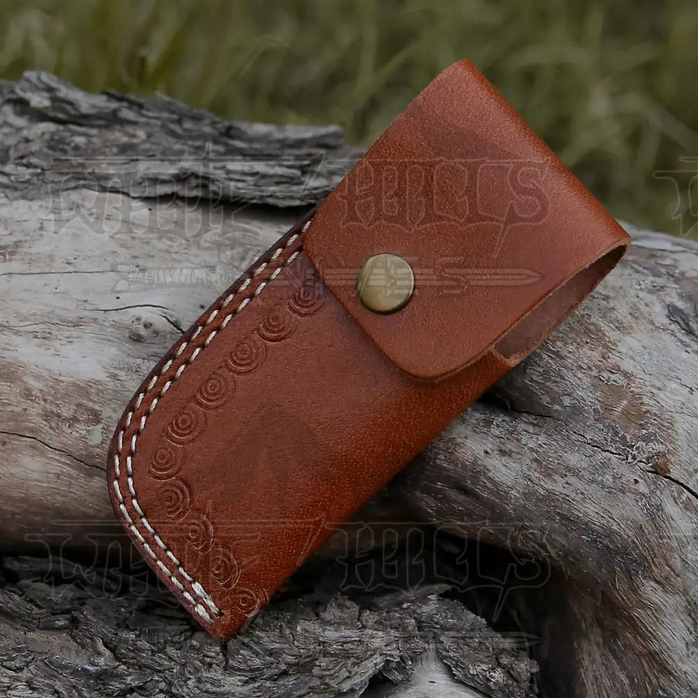 Damascus Steel Folding Pocket Knife - 8 Handmade Gift With Camel Bone & Resin Handle Camping