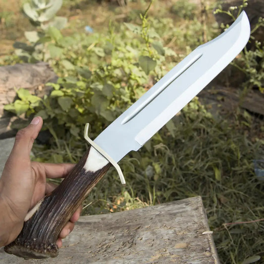 Edc Handmade D2 Steel Hunting Bowie Survival Knife Deer Crown Stag Antler Handle