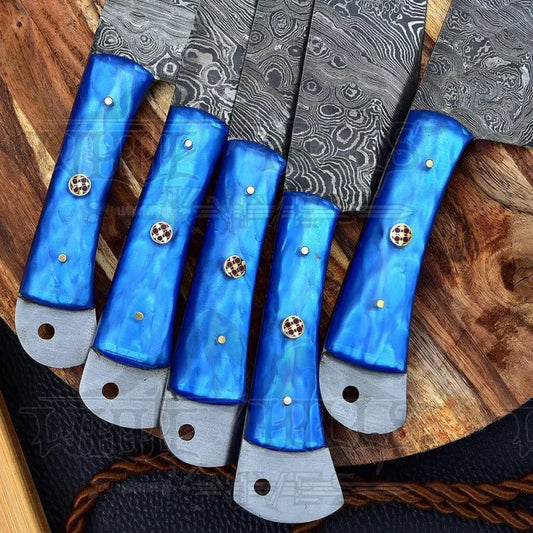 Hand Forged Damascus Steel Chef Knife Set With Resin Handle Wh 3447