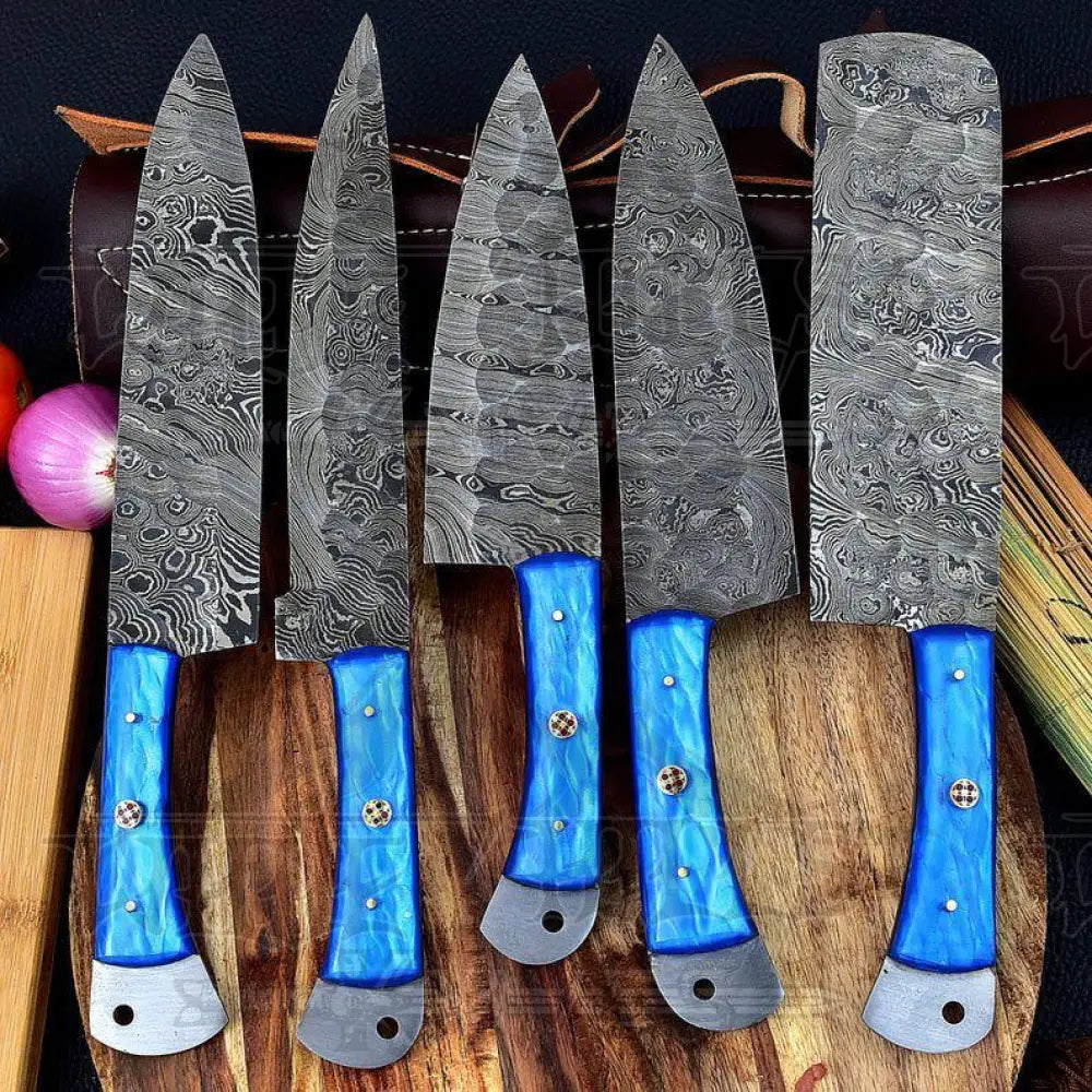 Hand Forged Damascus Steel Chef Knife Set With Resin Handle Wh 3447