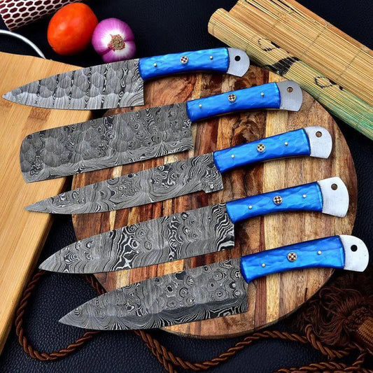 Hand Forged Damascus Steel Chef Knife Set With Resin Handle Wh 3447