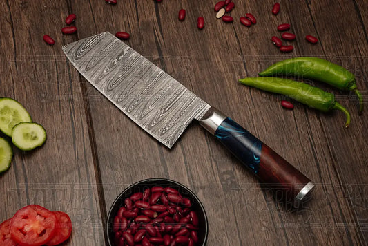 Handmade Damascus Chef Knife Set 6 Pieces Steel Kitchen With Leather Cover - Rosewood & Resin
