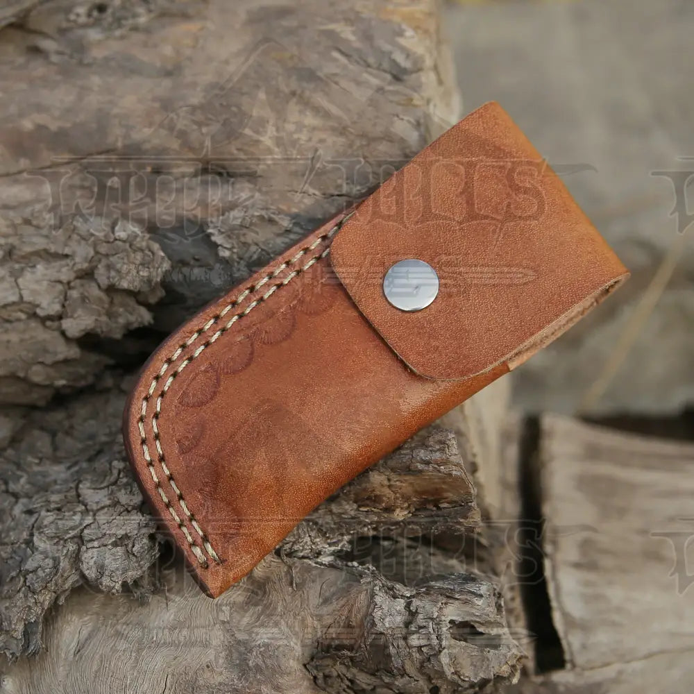 Handmade Damascus Pocket Knife - Folding Bull Cutter Wood Handle Wh 5033