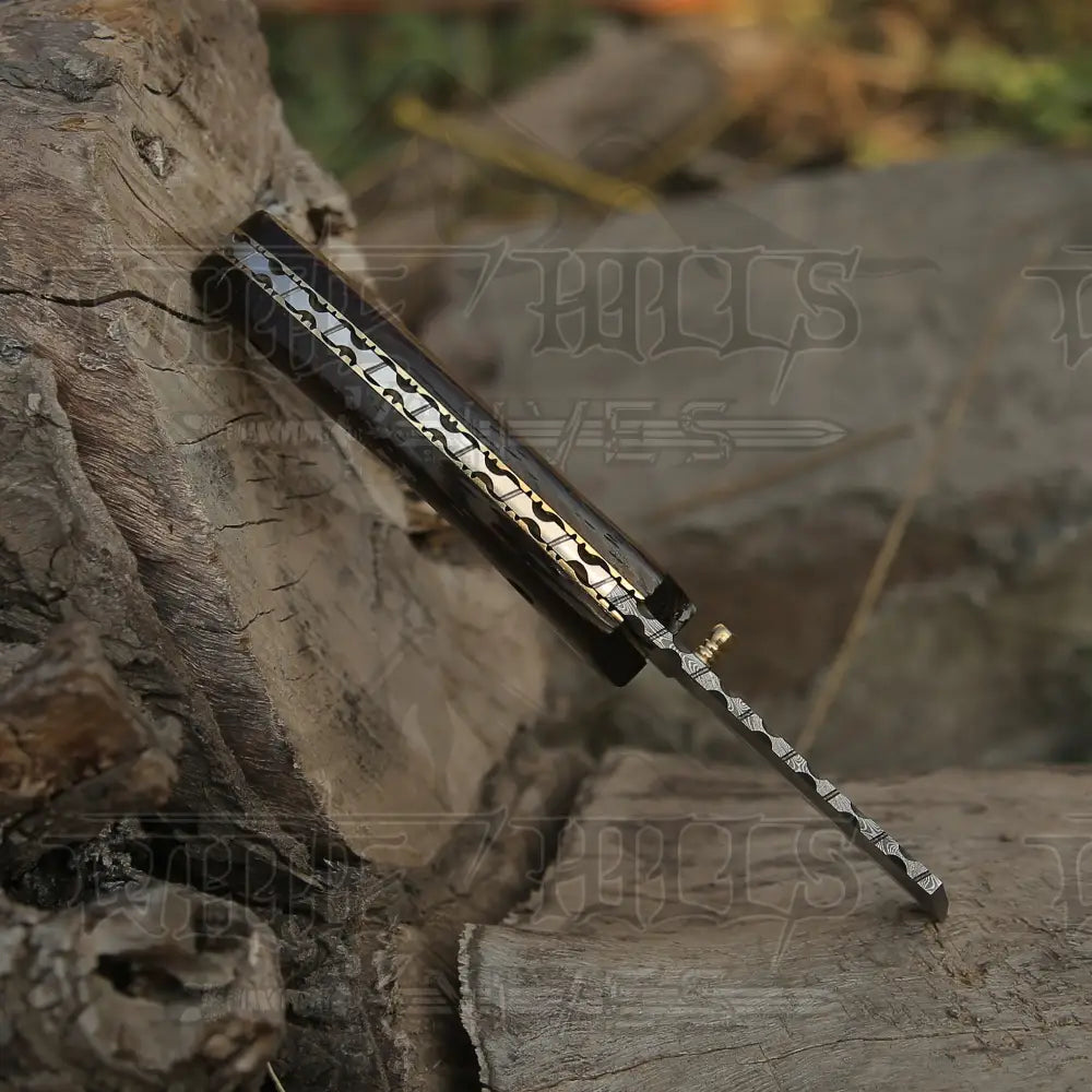 Handmade Damascus Pocket Knife - Folding Bull Cutter Wood Handle Wh 5033