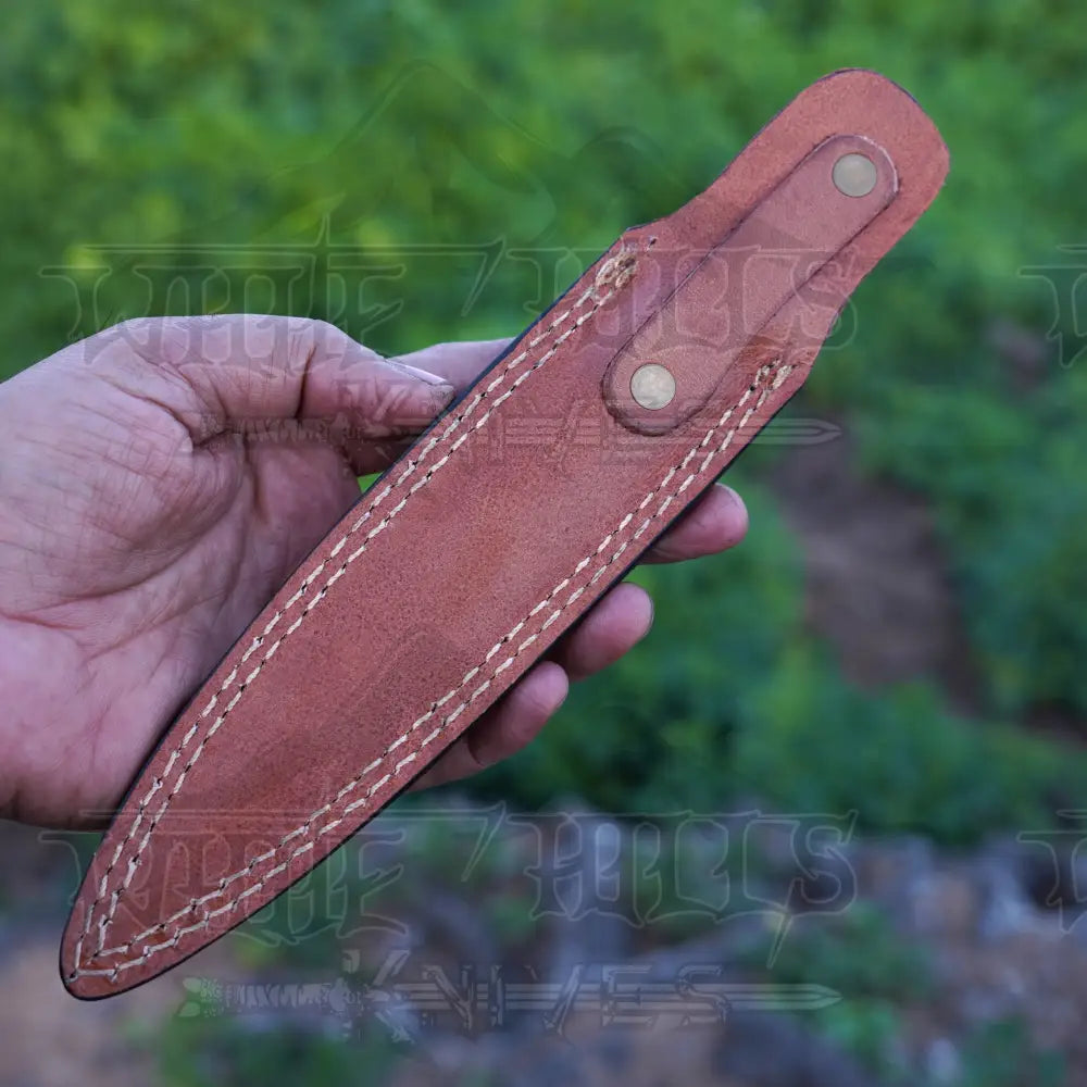 Handmade Damascus Steel Dagger Knife - 8.5’ Full Tang Stag Antler Handle Boot