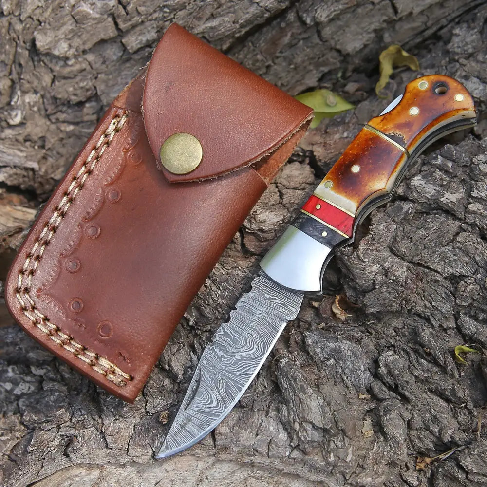 Custom Handmade Fixed Blade Horizontal Genuine Leather Knife