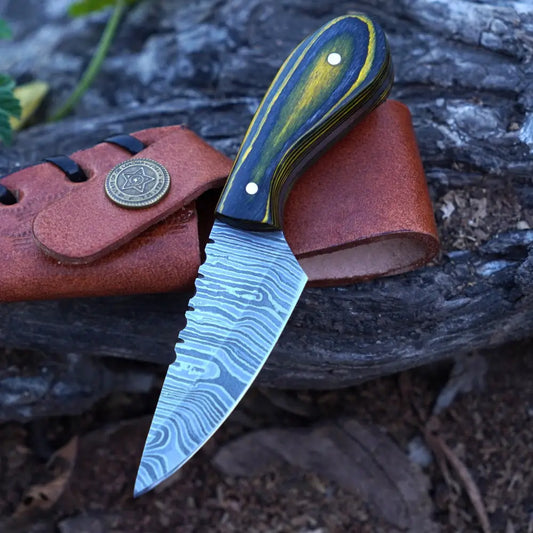 Handmade Damascus Steel Knife - Pakka Wood Handle 5’ Full Tang Hunting & Camping Sk - 029 Skinner