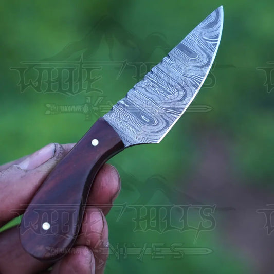 Handmade Damascus Steel Knife - Rosewood Handle 5’ Full Tang Hunting & Camping Sk - 033 Skinner
