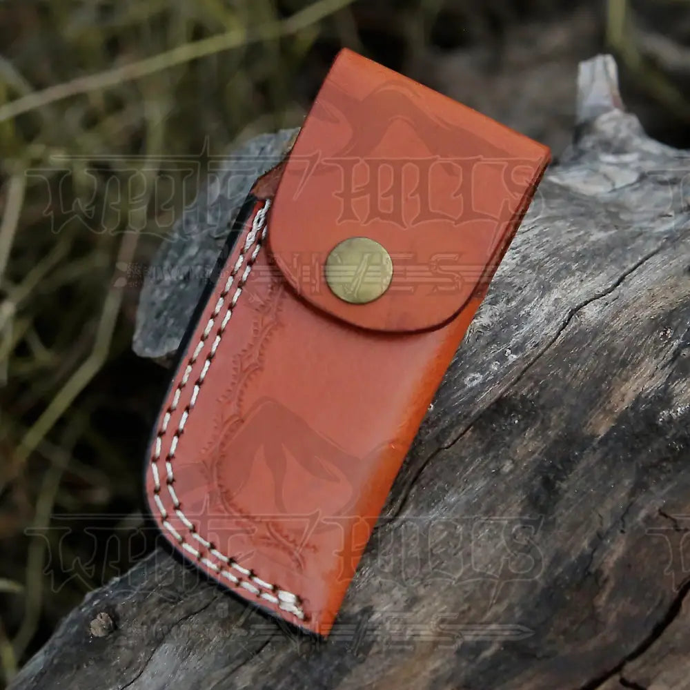 Handmade Damascus Steel Pocket Knife - Folding Knife- Stain Wood Handle With Engraved Brass Eagle