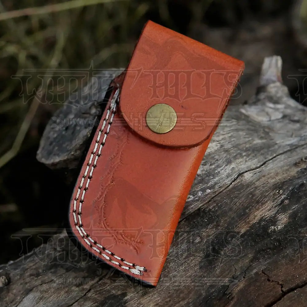 Handmade Damascus Steel Pocket Knife - Folding Knife- Stain Wood Handle With Engraved Brass Eagle