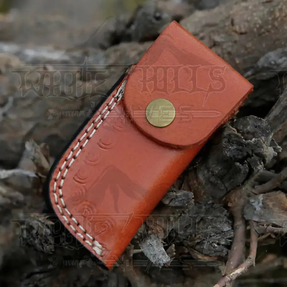Handmade Damascus Steel Pocket Knife - Folding Knife- Stain Wood Handle With Engraved Brass Eagle