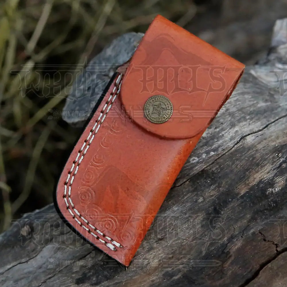 Handmade Damascus Steel Pocket Knife - Folding Knife- Stain Wood Handle With Engraved Brass Eagle