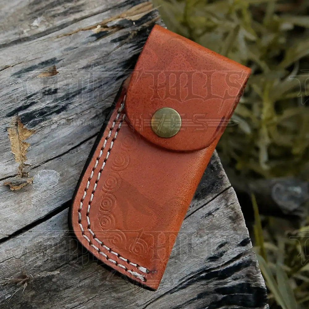 Handmade Damascus Steel Pocket Knife - Folding Knife- Stain Wood Handle With Engraved Brass Eagle