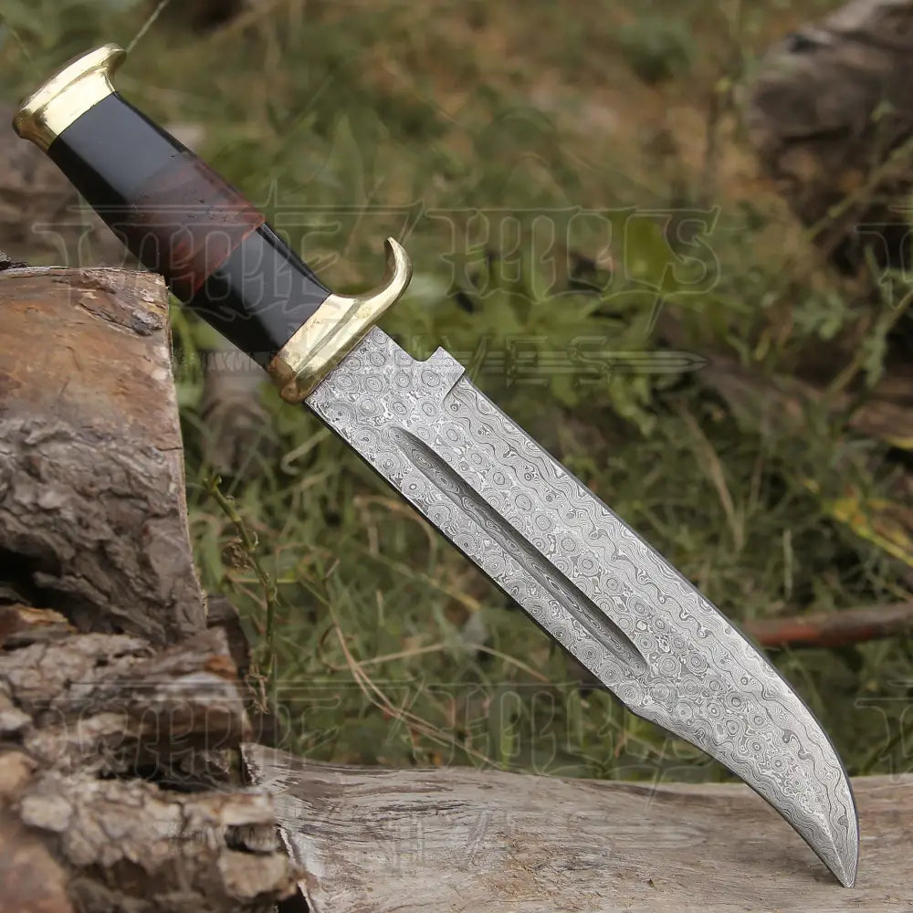 Handmade Forged Damascus Steel Bowie Hunting Knife Edc - 15 Survival Wh 4408
