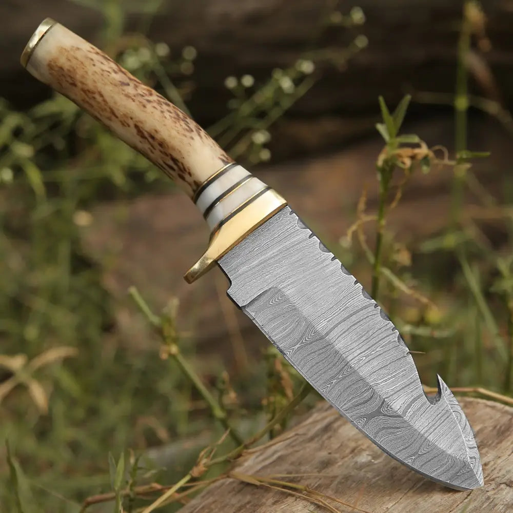 Handmade Forged Damascus Steel Gut Hook Hunting Knife EDC With Orginal –  White Hills Knives
