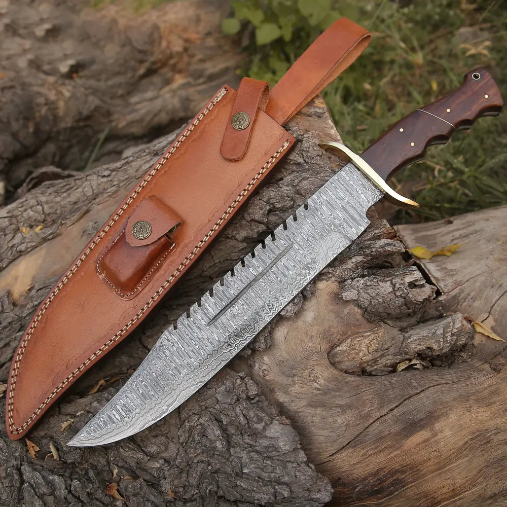 Handmade Forged Damascus Steel Hunting Bowie Rambo Knife With Wood