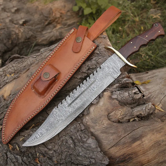 Handmade Forged Damascus Steel Hunting Bowie Rambo Knife With Wood Handle Wh 4409