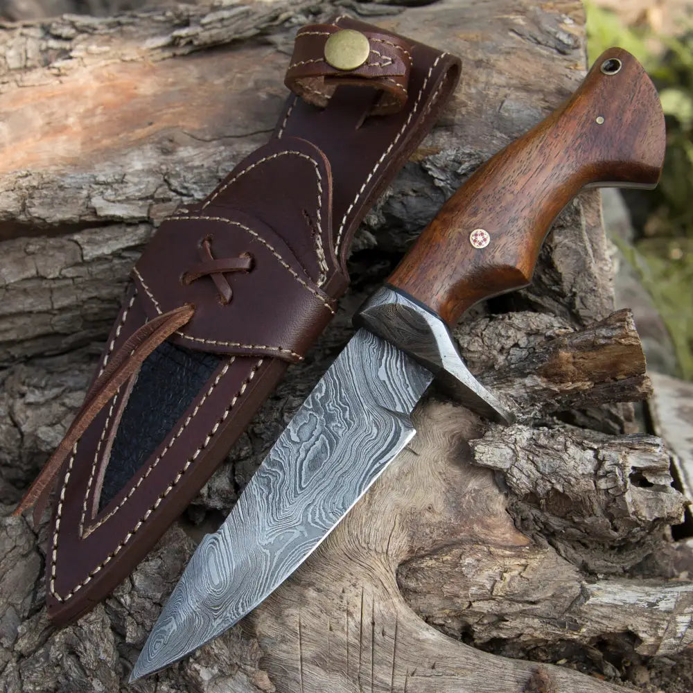 Forged Damascus Handmafe Steel Hunting Knife Wood & Guard Handle WH 8766 –  White Hills Knives