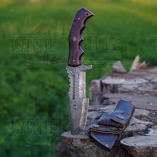 Handmade Forged Damascus Steel Tracker Knife - Hunting Camping With Resin Handle