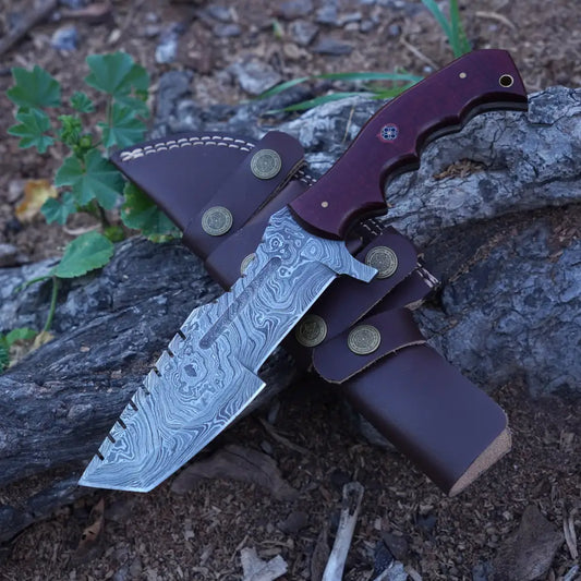Handmade Forged Damascus Steel Tracker Knife - Hunting Camping With Resin Handle