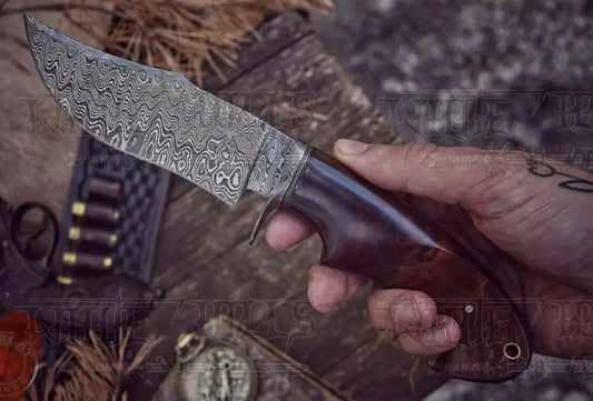 Handmade Hunting Bushcraft Knife Forged Damascus Steel Survival Edc 10 With Wallnut Wood Handle