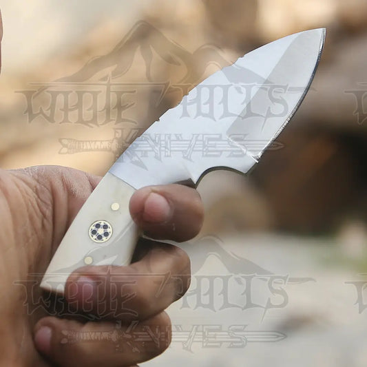 Handmade Semi Stainless Steel Skinner Knife - Camel Bone Handle 5.5’ Full Tang