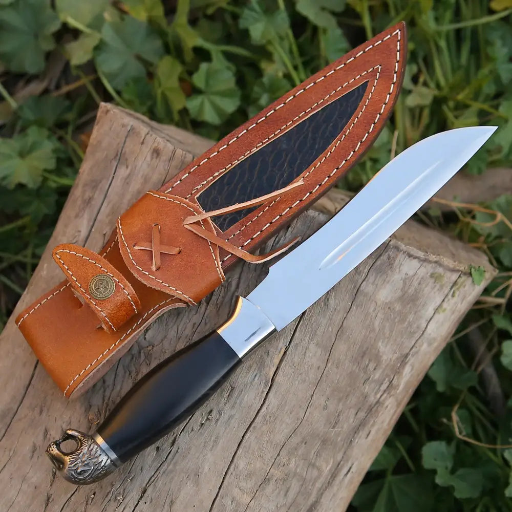 Engraved Stainless and Brass Knife. Handcrafted, Custom Leather Sheath,  Handmade