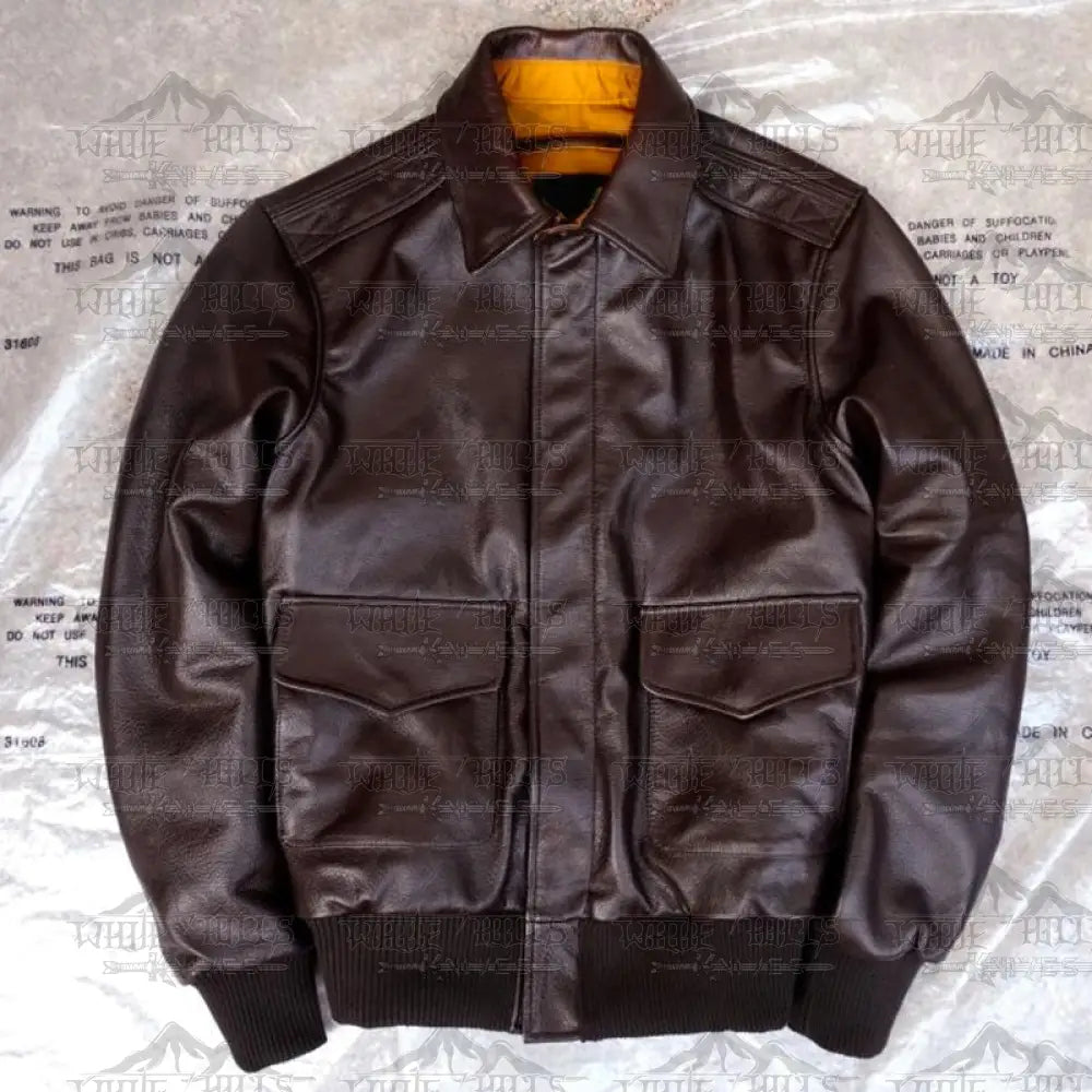 Mens Genuine Calf Skin Military Leather Jacket Jackets