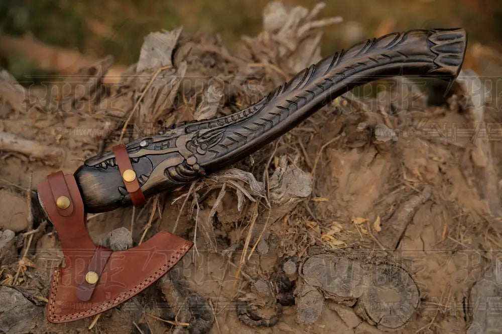 Premium Engraved Custom Hand Forged Carbon Steel Axe With Ash Wood Shaft - Viking Axe