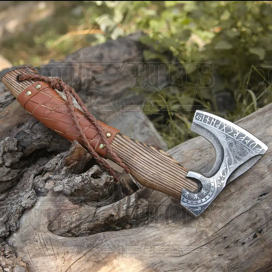 Small Forged Carbon Steel Medieval Wood Axe With Ash Shaft - Viking X800-14 Axe