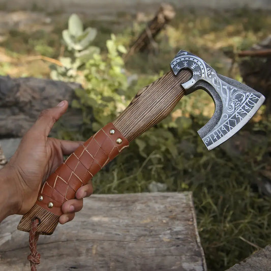 Small Forged Carbon Steel Medieval Wood Axe With Ash Shaft - Viking X800-14 Axe