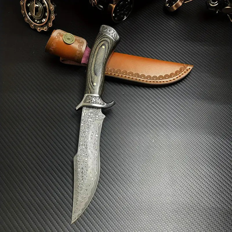 Handmade Forged Damascus Steel EDC Knife - Fixed Blade, Full Tang, Compact Everyday Carry Knife with Sheath White Hills Knives