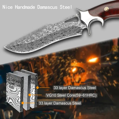 10" Hand-Forged Damascus Full Tang Knife With Wooden Handle | Damascus Steel Blade - White Hills Knives
