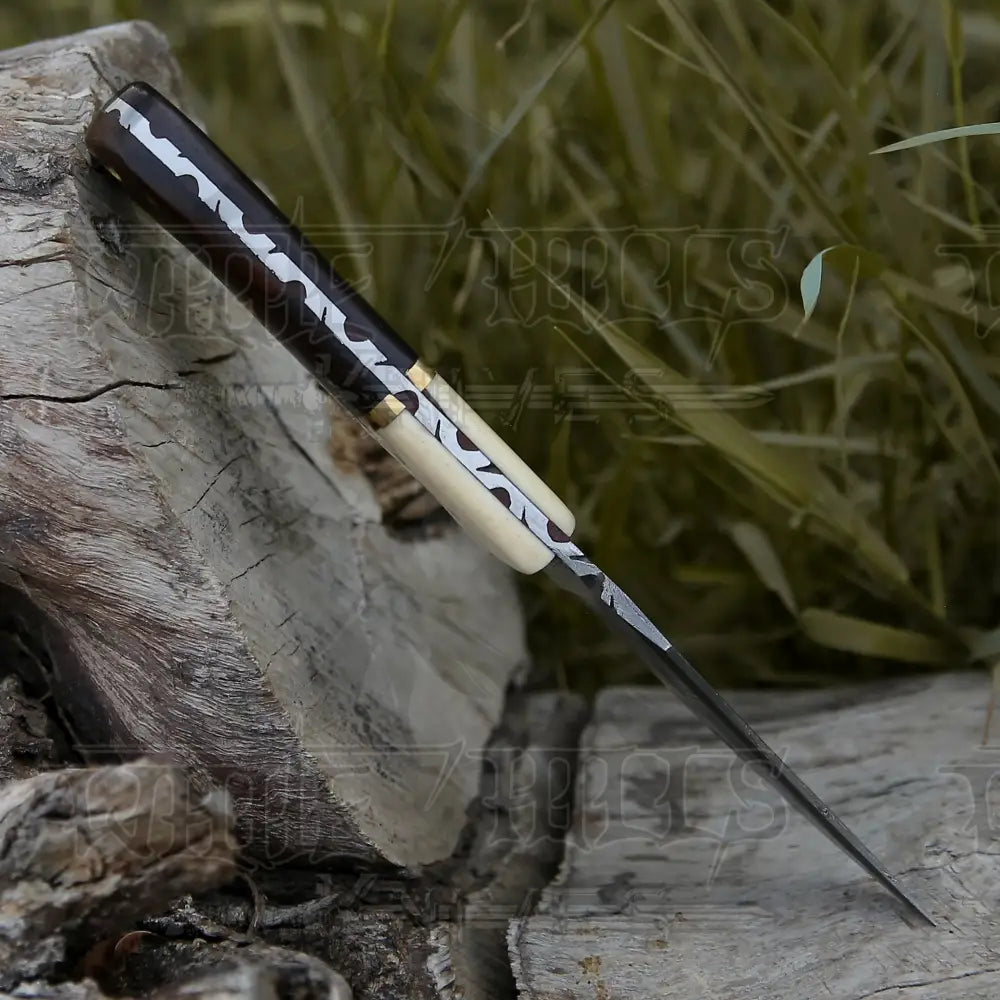 10 Custom Hand Forged Damascus Steel Full Tang Hunting Knife - Wood & Bone Handle H-027 Skinner