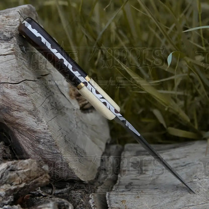 10 Custom Hand Forged Damascus Steel Full Tang Hunting Knife - Wood & Bone Handle H-027 Skinner
