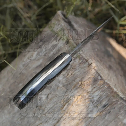 10 Custom Hand Forged Damascus Steel Full Tang Skinner Knife With Gut Hook - Ram Horn Handle