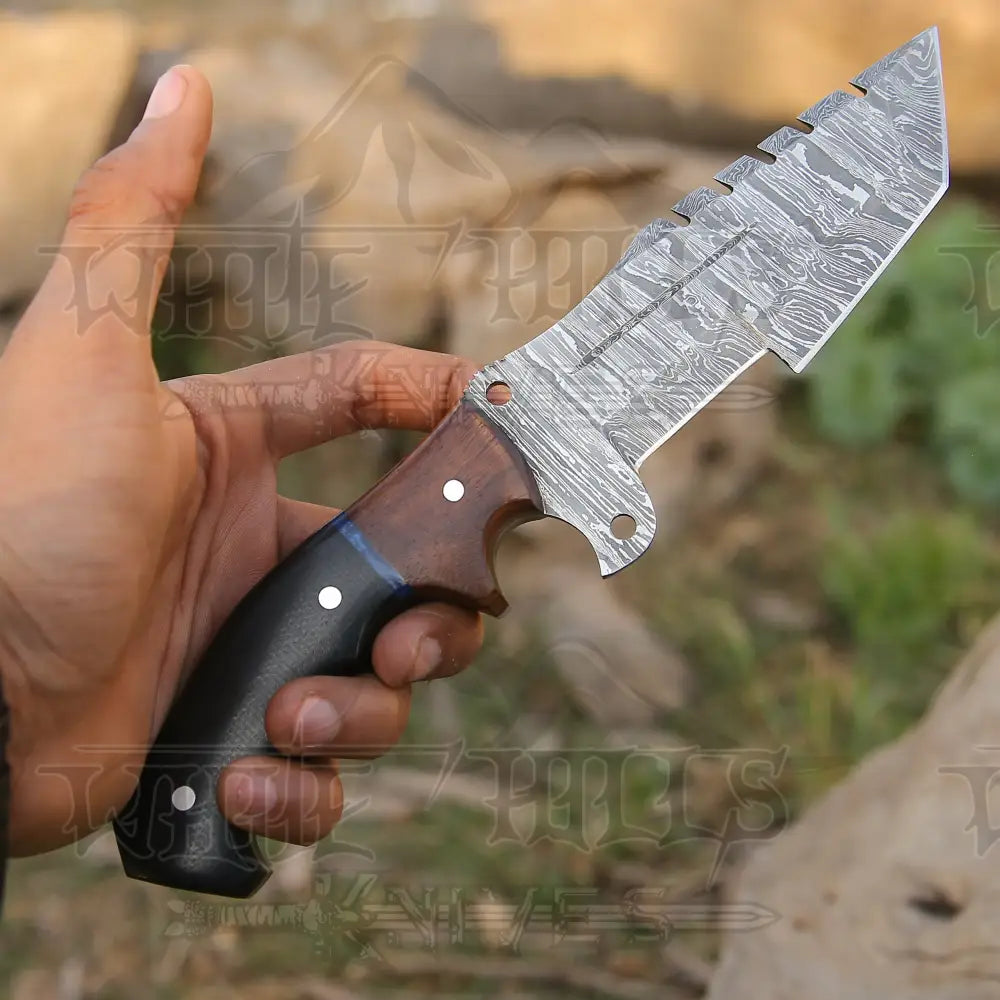 10Custom Hand Made Forged Damascus Steel Tracker Hunting Camping Knife With Resin & Wood Handle